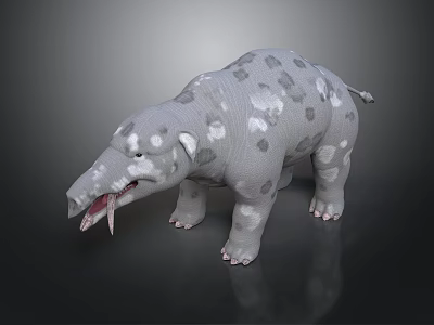 Gray and White Spotted Creature with Stocky Body Long Snout Open Mouth 3d model