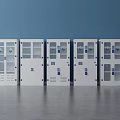 White Multi Door Lockers With Glass Panels On Blue Background Interior