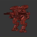 Red Mechanical Mecha Character And Biomechanical Creature With Weapon Systems And Armored Exoskeleton