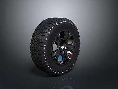 Car Off Road Tire With Deep Tread And Black Shiny Alloy Wheel 3d model