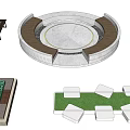 Modern Outdoor Chair Design Featuring Circular Wooden Concrete Seating With Grass And Stone Slabs