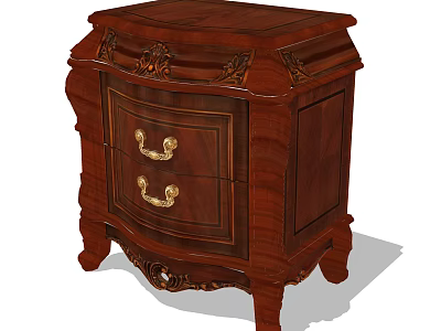 Classic Wooden Bedside Table With Intricate Carved Details And Brass Drawer Handles 3d model