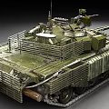 Military Armored Tank With Camouflage Paint Long Gun Barrel And Tracks