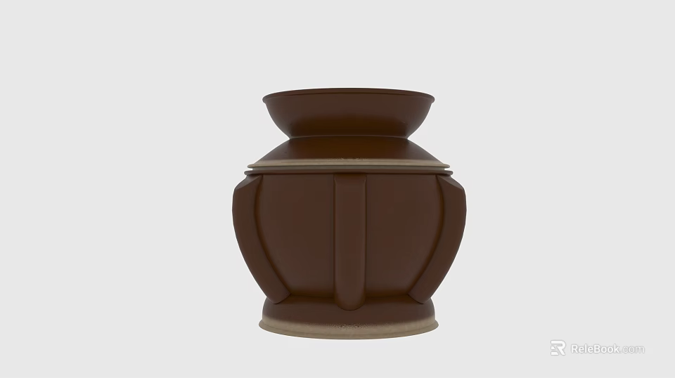 Unique Brown Ceramic Vessel Featuring Layered Design And Beige Rim Accent 3d model 