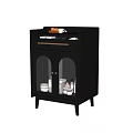 Modern Black Sideboard with Glass Doors Drawer Dinnerware Inside and Top Fruits Cups