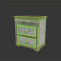 Vintage Wooden Nightstand Featuring Wooden Top Two White Drawers And Metal Handles