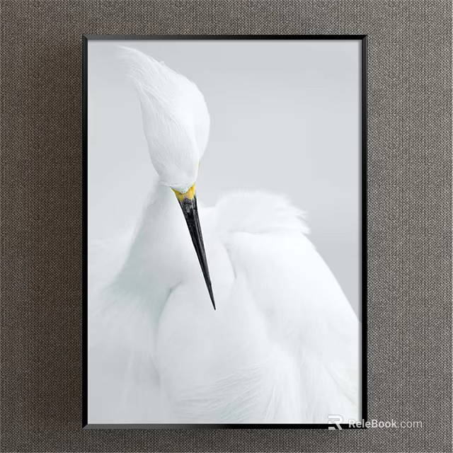 Realistic White Egret Animal Painting With Detailed Feathers And Black Beak 3d model 