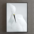 Realistic White Egret Animal Painting With Detailed Feathers And Black Beak