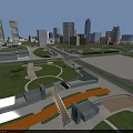 Modern Urban Commercial Street With Tall Buildings Green Lawns And Pedestrian Areas