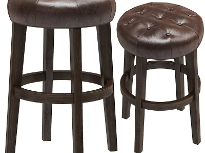 Comfortable Leather Bar Stools With Wooden Legs And Tufted Seat Design 3d model