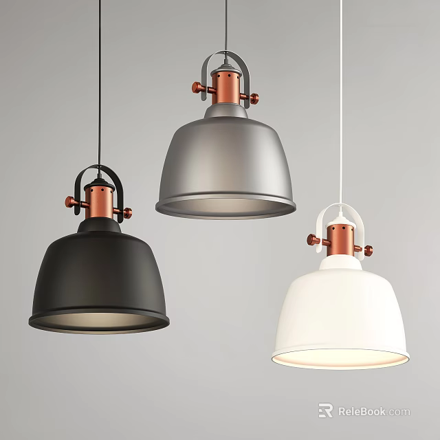 Modern Minimalist Pendant Lights in Black Silver White with Copper Accent Details 3d model 