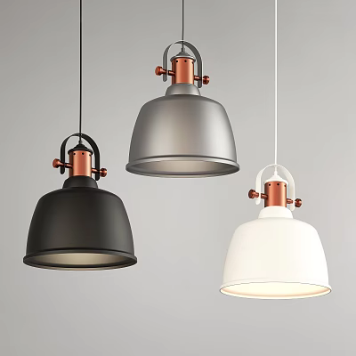 Modern Minimalist Pendant Lights in Black Silver White with Copper Accent Details 3d model