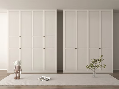 Modern White Wardrobe In Bedroom Interior With Small Doll Magazine And Plant 3d model