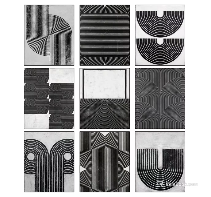 Modern Abstract Wall Art With Geometric Patterns And Linear Black And White Design 3d model