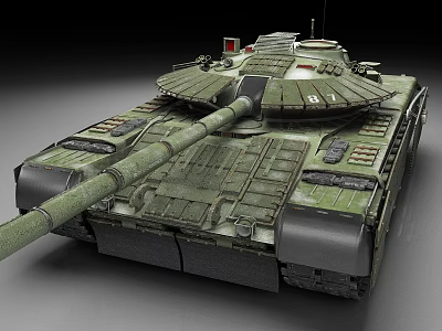 Realistic Military Tank 3D Model Featuring Green Camouflage Tracks And Cannon 3d model