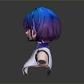Game Movie Character With Blue Purple Gradient Hair Blue Eyes And White Top Collar Design