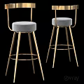 Elegant Modern Bar Counter Design With Gold Metal Bar Stools And White Round Tabletop