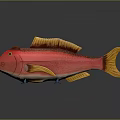 Vibrant Red Fish With Yellow Fins And Tail On Blue Base 3D Render Model