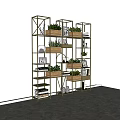 Modern Multi Tiered Bookshelf Design With Metal Frame Potted Plants Books And Decorative Items