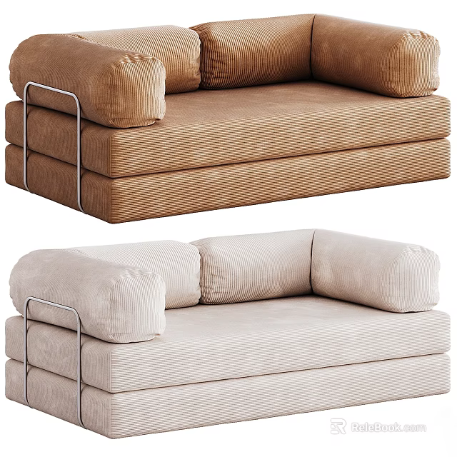 Modern Two Seater Sofa In Brown And Beige Textured Fabric With Metal Frame 3d model 