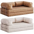 Modern Two Seater Sofa In Brown And Beige Textured Fabric With Metal Frame