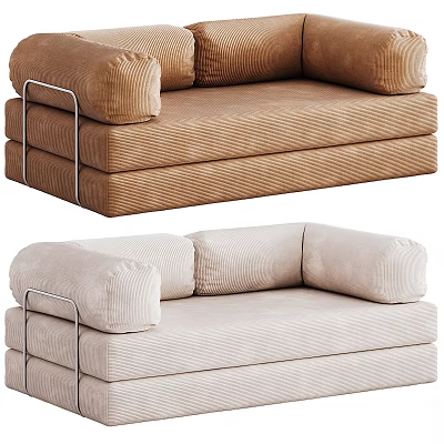 Modern Two Seater Sofa In Brown And Beige Textured Fabric With Metal Frame 3d model