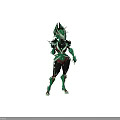 Green And Red Armored Character With Spiked Biomechanical Features And Mythical Creature Design