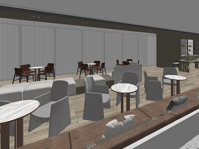 Cozy Lounge Area Interior Design With Round Tables Comfortable Chairs And Sofas 3d model
