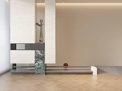 Modern Foyer Hallway With Stone Decor And Herringbone Floor 3d model