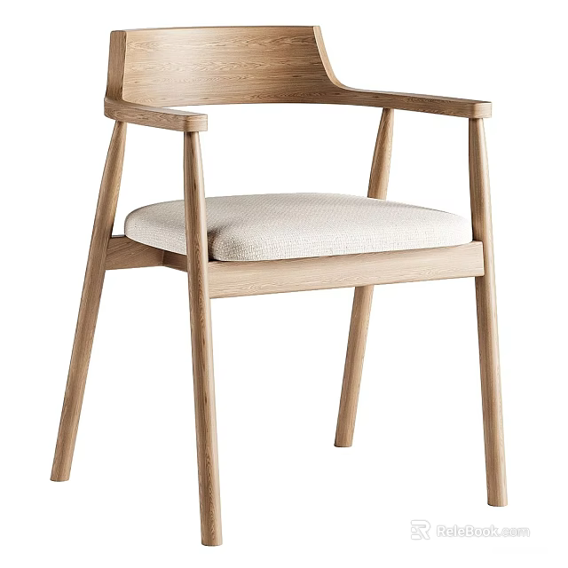 Modern Wooden Dining Chair With Armrest Light Upholstered Seat And Solid Frame 3d model 
