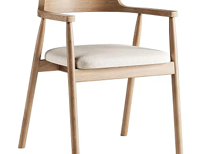Modern Wooden Dining Chair With Armrest Light Upholstered Seat And Solid Frame 3d model