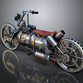 Vintage Motorcycle With Metallic Body Red Seat Large Wheels And Mechanical Details
