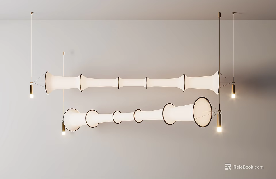 Modern Curved Chandelier Design With White Shades And Metal Suspension For Interior Decor 3d model 