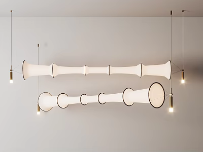 Modern Curved Chandelier Design With White Shades And Metal Suspension For Interior Decor 3d model