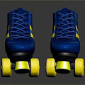 Stylish Blue And Yellow Roller Skates With Laces And Yellow Wheels