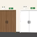 Brown And White Double Doors With Silver Handles And Green Exit Signs