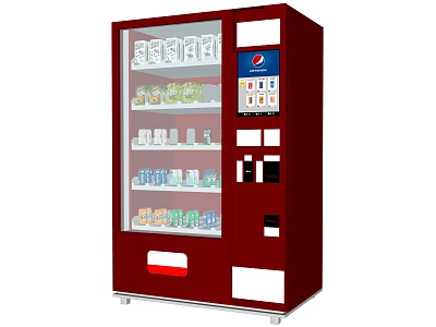 Red Commercial Vending Machine With Pepsi Logo Transparent Front Dispensing Drinks 3d model