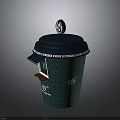 Teal Coffee Cup With Decorative Lid Patterned Body And Text Sleeve