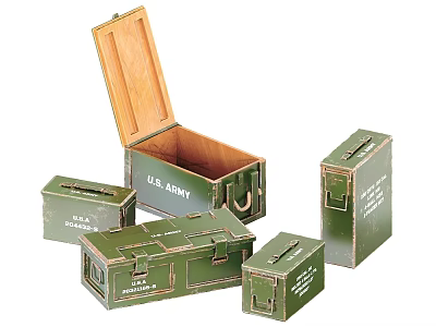 Military Ammunition Boxes U.S. Army Green Metal Storage Cases with Open and Closed Designs 3d model