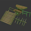 Traditional Wooden Garden Living Supplies With Handcart Plank And Rake Tools