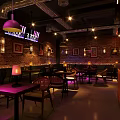 Industrial Bar Interior Design With Brick Walls Pendant Lights And Neon Signs