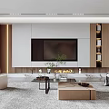 Modern Living Room Interior With Large TV Fireplace Wooden Decor And Coffee Table