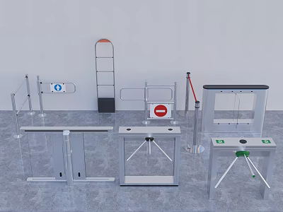 Public Facilities Entry Exit Gates Turnstiles Barriers And Signage For Access Control 3d model
