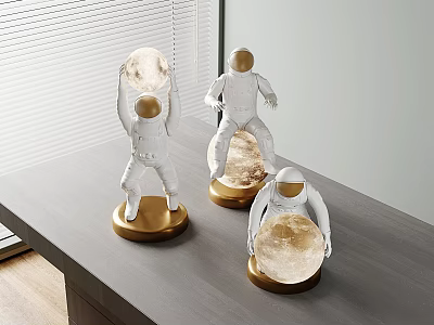 Astronaut Shaped Moon Lamps With Gold Base For Modern Tabletop Decor 3d model