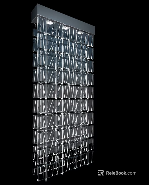 Modern Chandelier With Transparent Cube Structure And Metal Frame Grid Against Black Background 3d model 