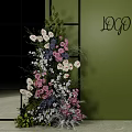 Vase Flowers Pink White Purple Floral Arrangement With Green Leaves Green Wall Black Frame