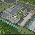 Aerial View Planning of Modern Building Complex With Greenery Parking and Roads