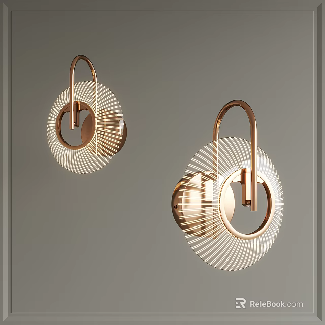 Modern Rose Gold Wall Lamps With Circular Design And Radiant Lines For Interior Decor 3d model 