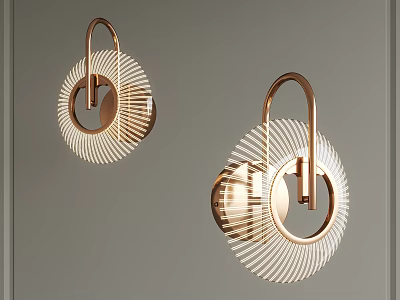 Modern Rose Gold Wall Lamps With Circular Design And Radiant Lines For Interior Decor 3d model