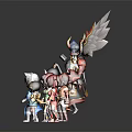 Group of Anime Style Characters and Large Winged Creature Detailed Vibrant Figurines